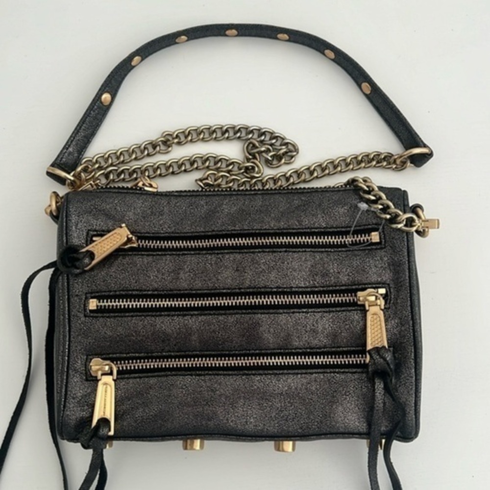 Rebecca Minkoff Gunmetal Leather Zip, Tassel and Stud Detail Crossbody Handbag
